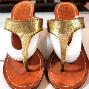 Tory Burch Distressed Metallic Gold Sandals